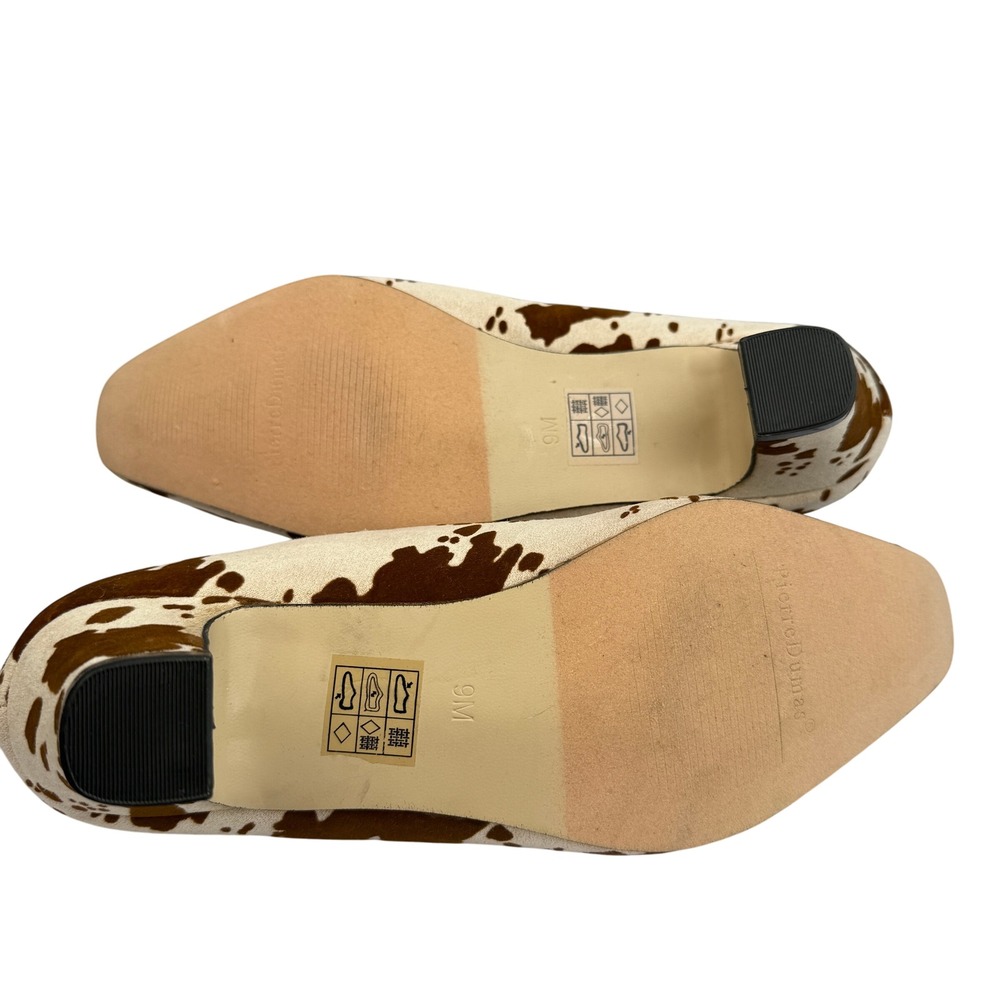 Pierre Dumas Cow Print Mid Heel‎ Pumps Size 9M Brown White Western Retro Shoes - Picture 4 of 9